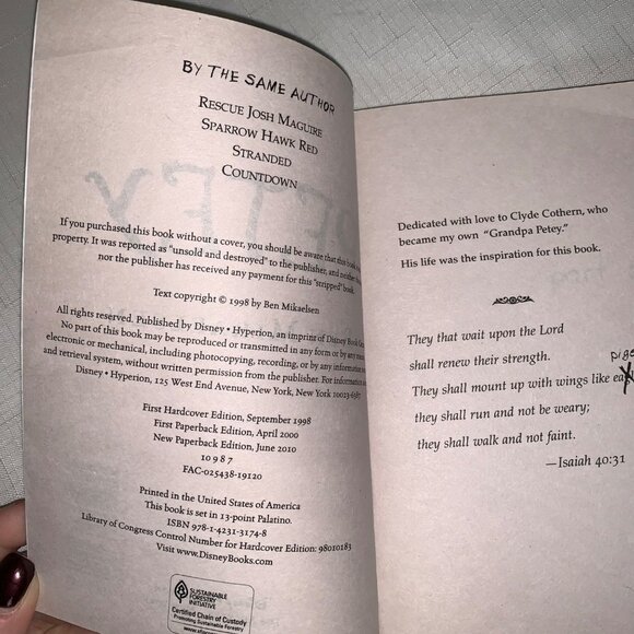 "Petey" By Ben Mikaelsen New Paperback Edition Disney Hyperion 2010 - Picture 7 of 8